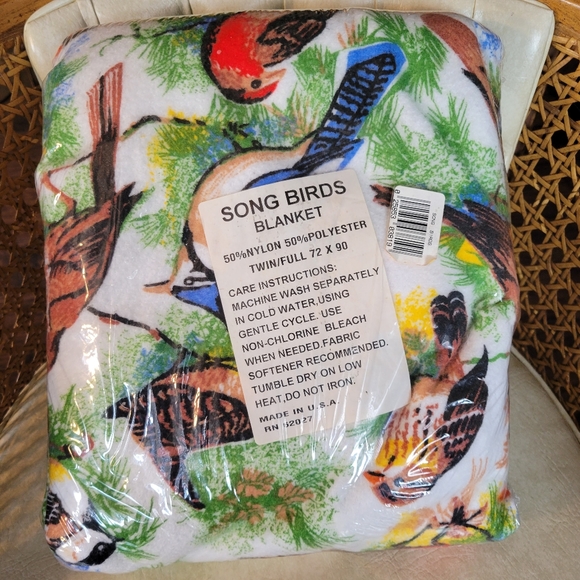 NWT Retro Woodlands Bird Blanket Twin Bedding Nature Theme. VTG Cabin Decor. - Picture 6 of 7